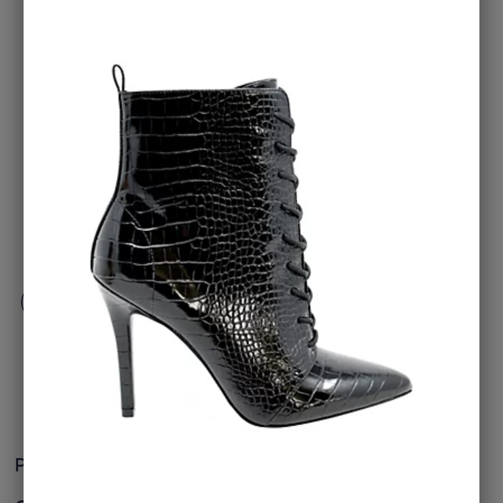 Charles David  Women's Black Croc Embossed Lace-Up Stiletto Ankle Boot 7.5 M